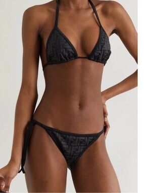 Fendi Black FF Jacquard Triangle Bikini X-Large